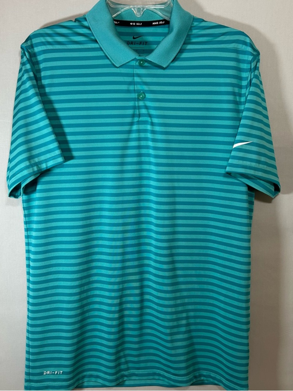 Nike Golf Polo Shirt Dri Fit Men’s Short Sleeve Medium Teal/Green Stripes